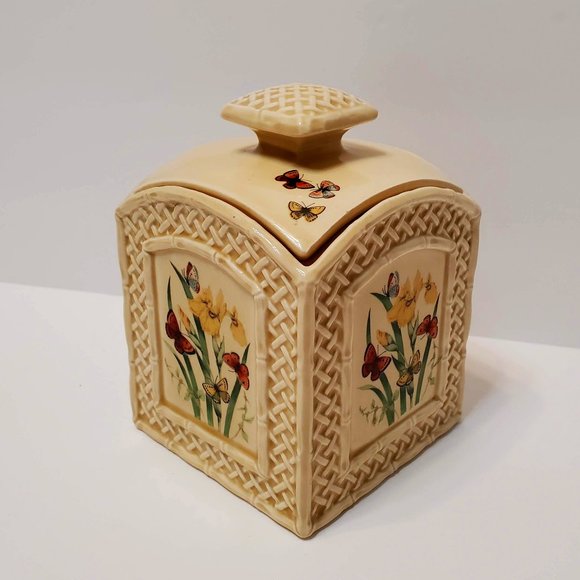 Enesco Other - Vintage Enesco BUTTERFLY GARDEN TRELLIS Canister / Jar, Retro Cottagecore Decor